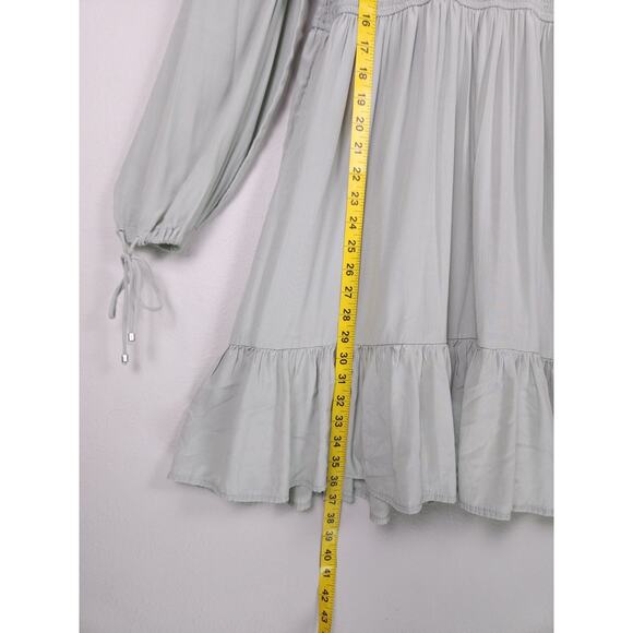 ZESICA Size L Smocked Long Sleeve Ruffle Hem Dress Light Sage Green - Picture 4 of 15